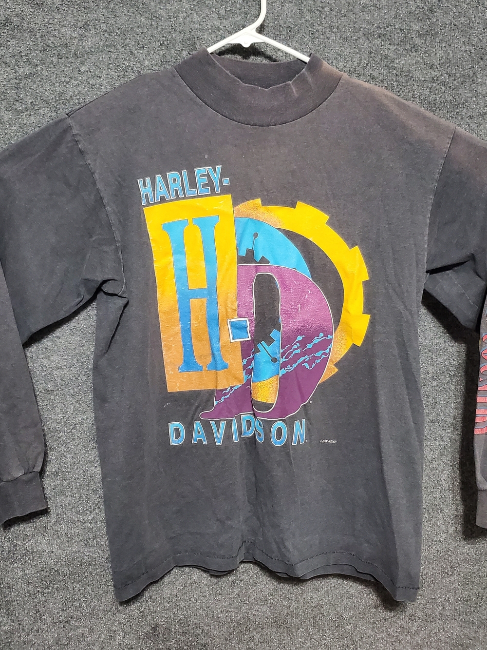 VTG Harley Davidson Mens Shirt USA Made Mock Neck Gears Metal Head Mechanics L